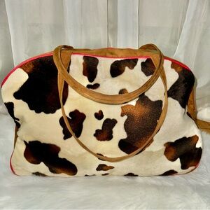 Vintage Atenti Cow Print Weekender Bag|Chic Designer Carryall|Large Travel Tote